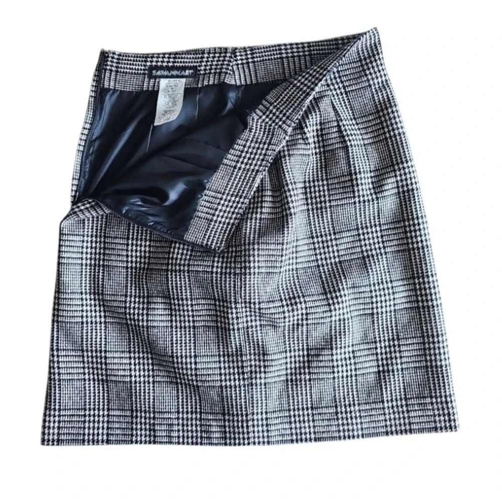Savannah Wool Plaid Houndstooth Skirt Women’s Sz 10P Heritage Timeless Workwear